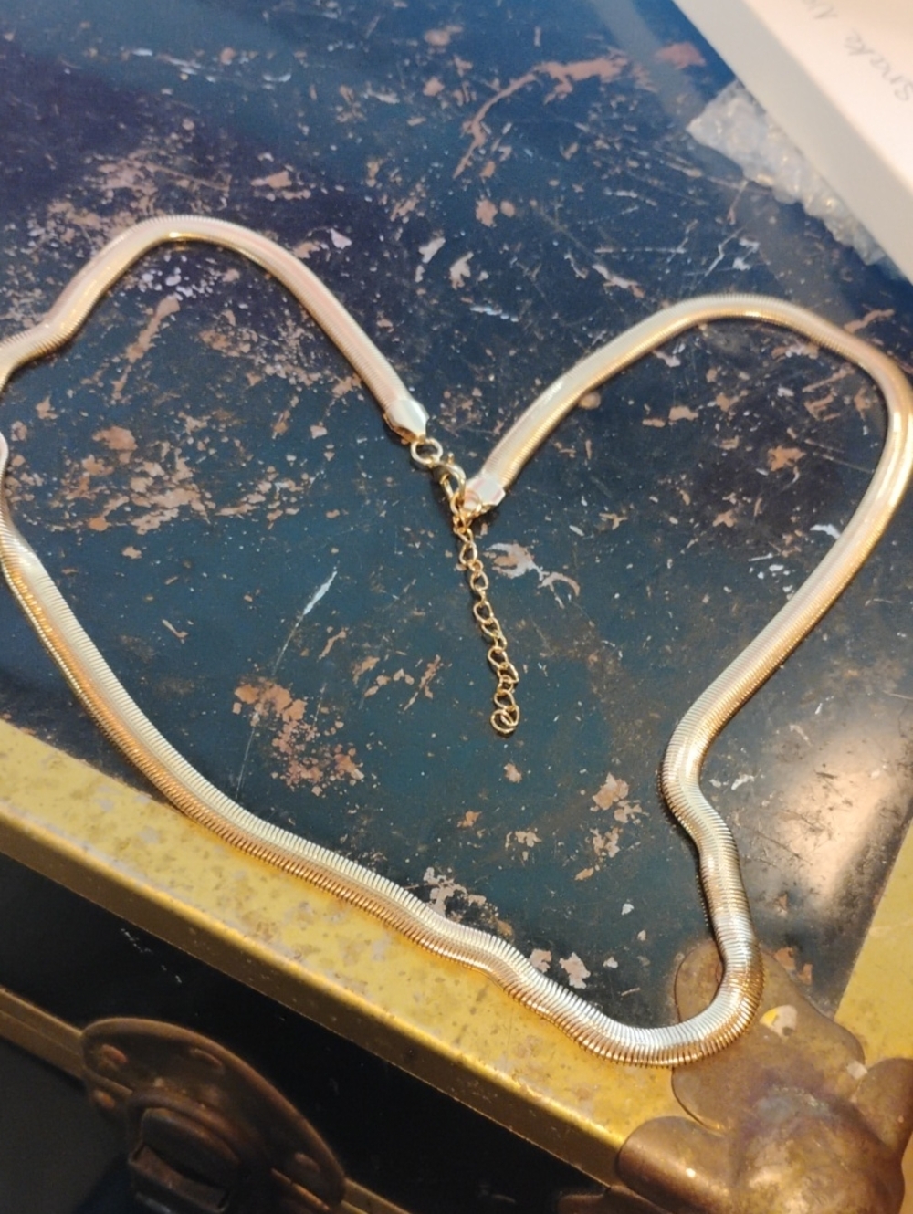 Vintage Gold Tone Herringbone Necklace with Extension